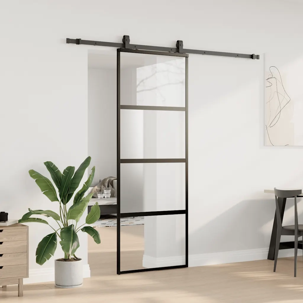 Porta Scorrevole Set Ferramenta Nera 76x205 cm Vetro Temperato