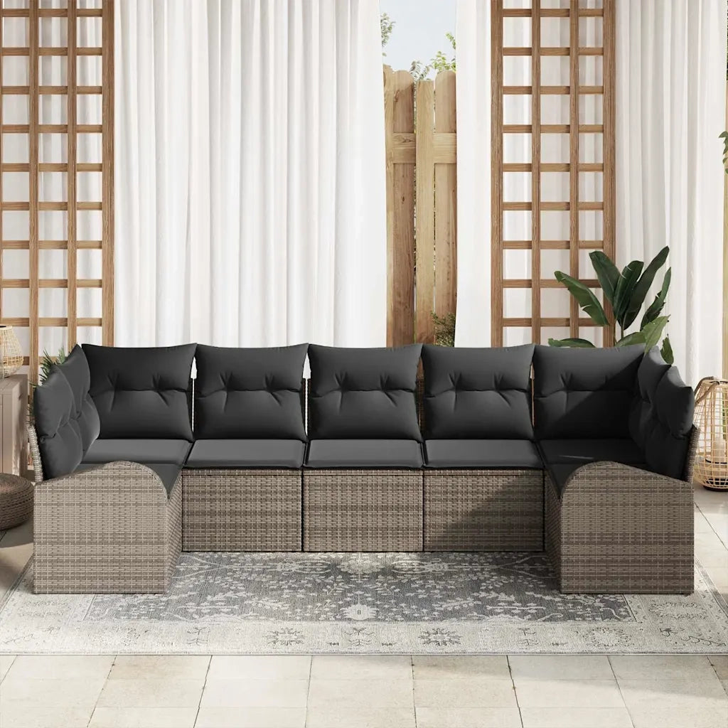 Set Divano da Giardino con cuscino 7 pcs Grigio polyrattan
