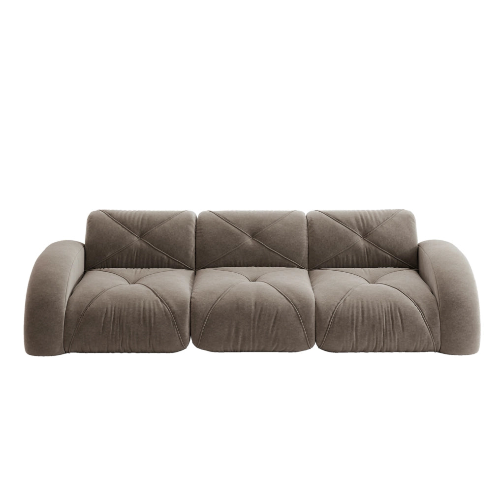 Divano modulare a 3 posti senza telaio in tessuto chenille taupe, design antiscivolo, adatto per soggiorno, senza necessità di montaggio