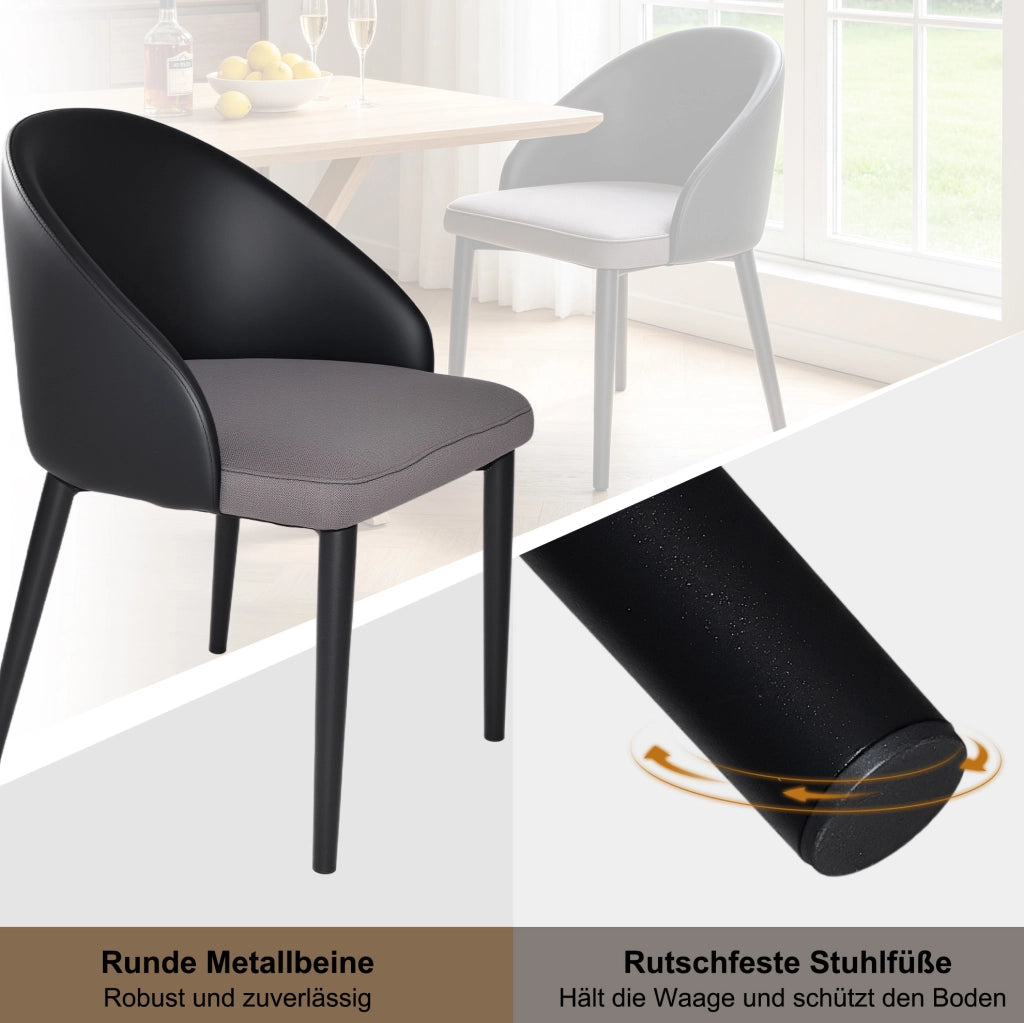 Set di 2 sedie da pranzo in PU nero e rete grigia