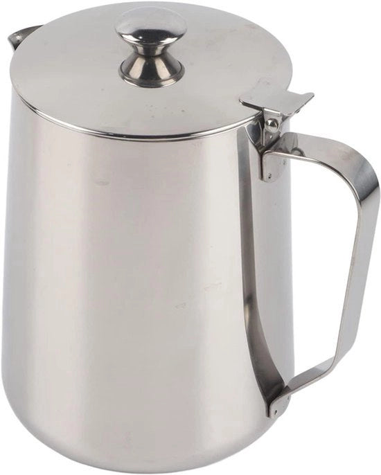 Melkiera in acciaio - Stagno in acciaio inox - Caffettiera - Manico per cucina - Adatto per macchina per il latte - Stagno in acciaio inox con coperchio per preparazione di caffè e baristi