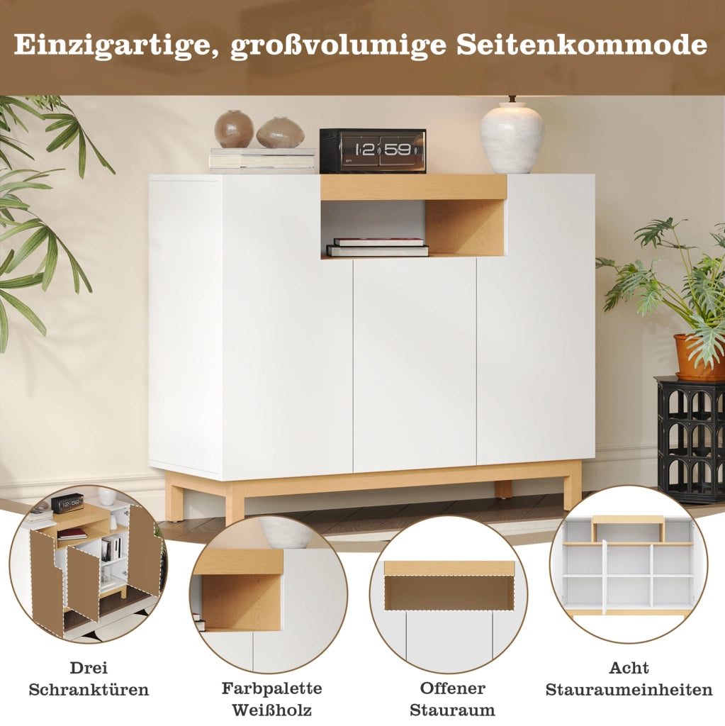Credenza moderna bianca con 3 ante e vano a giorno