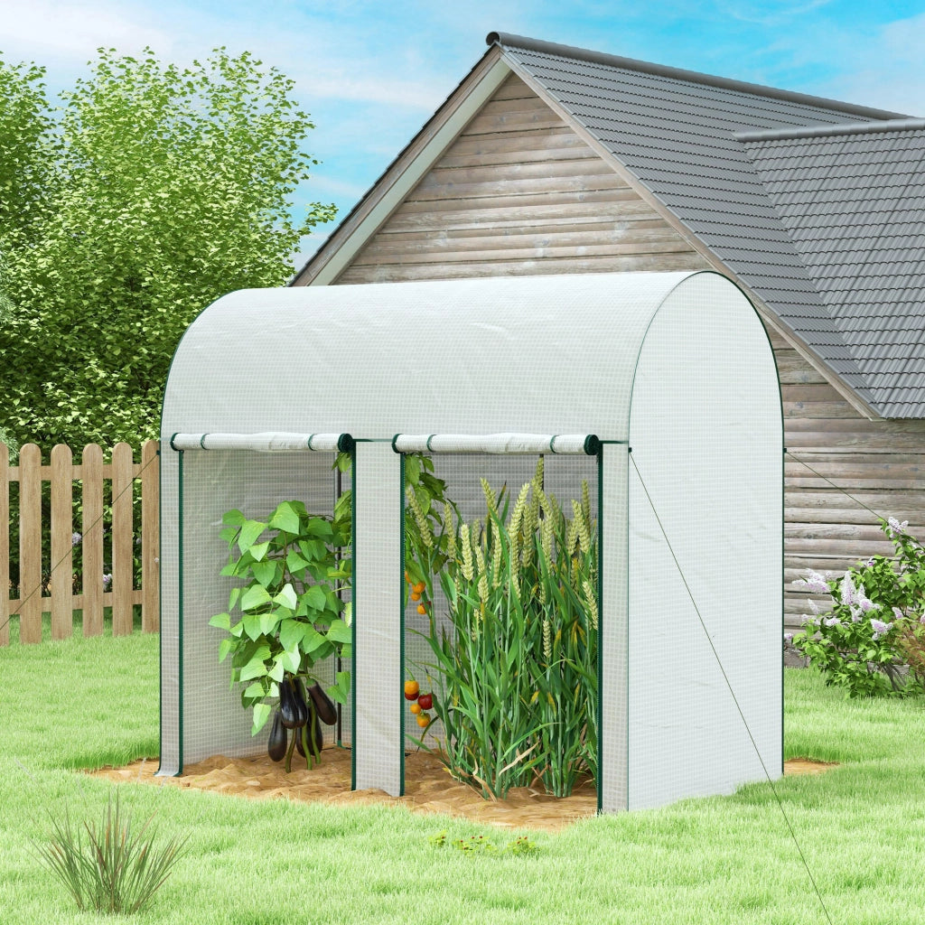 Serra da giardino 2 m² 2x1x1,78 m in acciaio e PE 140 g/m² anti-UV con 2 porte avvolgibili per orto piante e fiori bianco