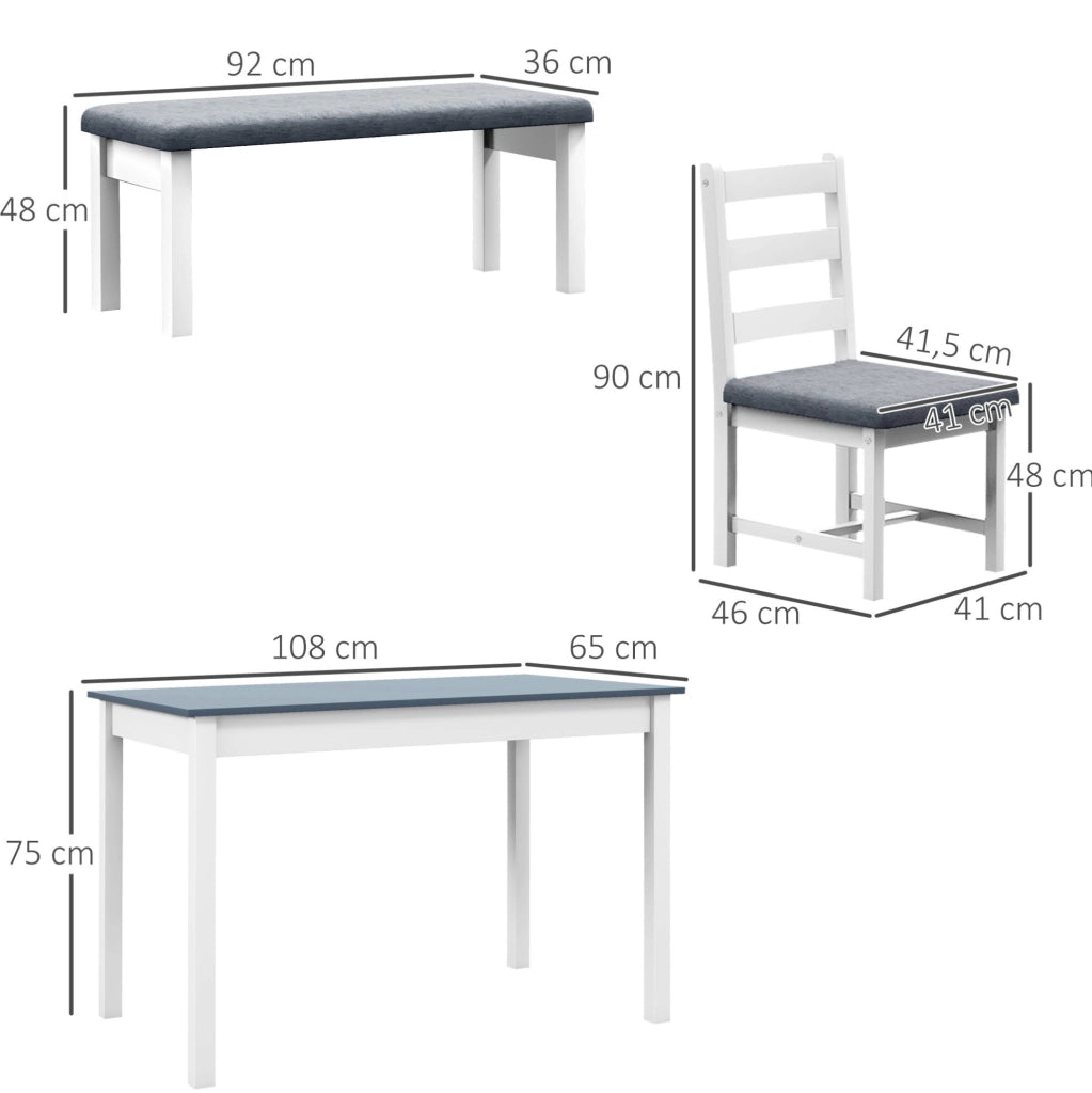 Set da pranzo 4 pezzi in pino con panca e 2 sedie grigio