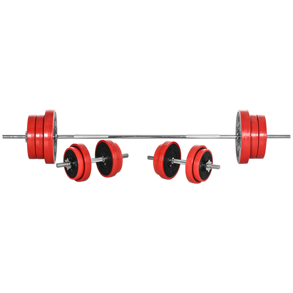 Set Bilanciere e Dischi 65kg totali per Workout in Casa, in Metallo, Sabbia di Ferro e Gomma, Rosso