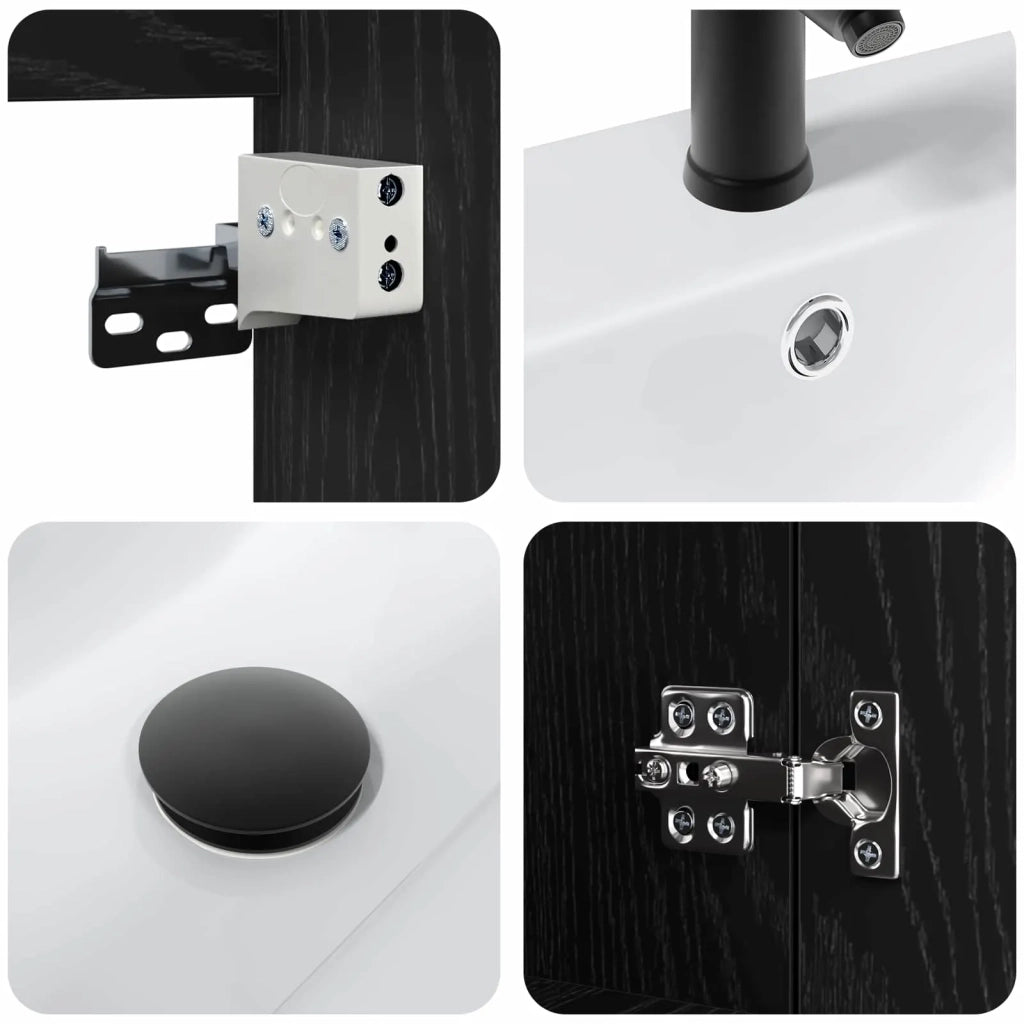 Mobile Bagno | Armadio da bagno con rubinetto Rovere Nero 61 x 40 x 74,5 cm