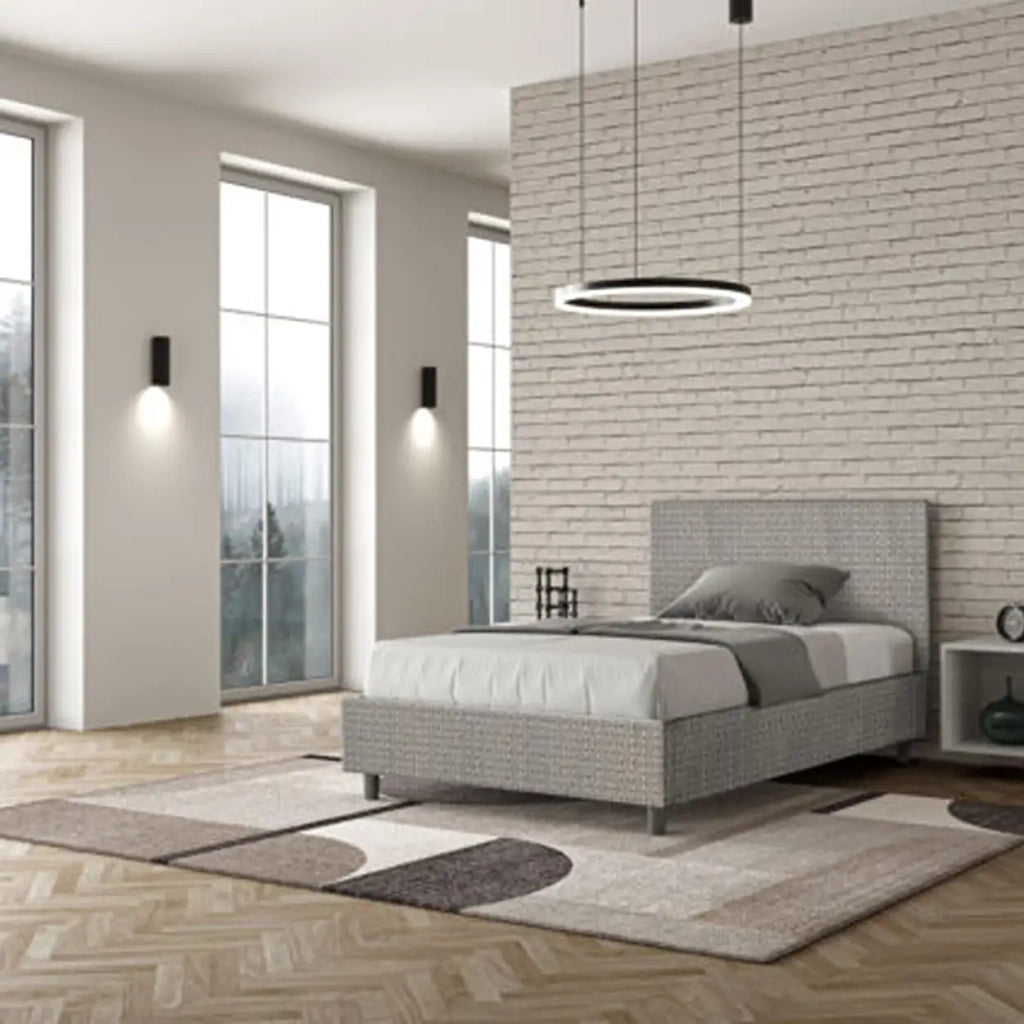 Letto una piazza e mezza contenitore imbottito 120x210 tessuto Labirinto 2 grigio Adele