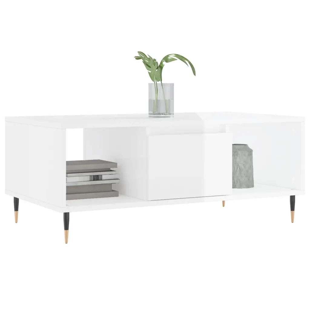 Tavolino salotto | Tavolino da caff¨¨ | Tavolino da Soggiorno Bianco Lucido 90x50x36,5 cm Legno Multistrato