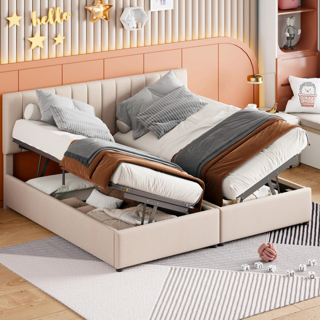 Letto imbottito con contenitore idraulico e design classico