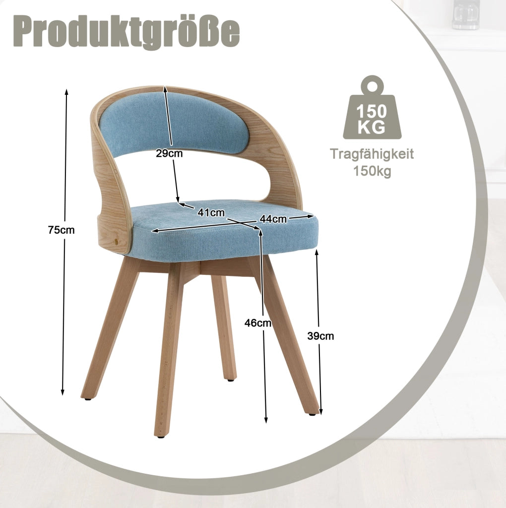 Set 2 sedie da pranzo girevoli a 360° in lino blu con gambe in faggio HOMVRA