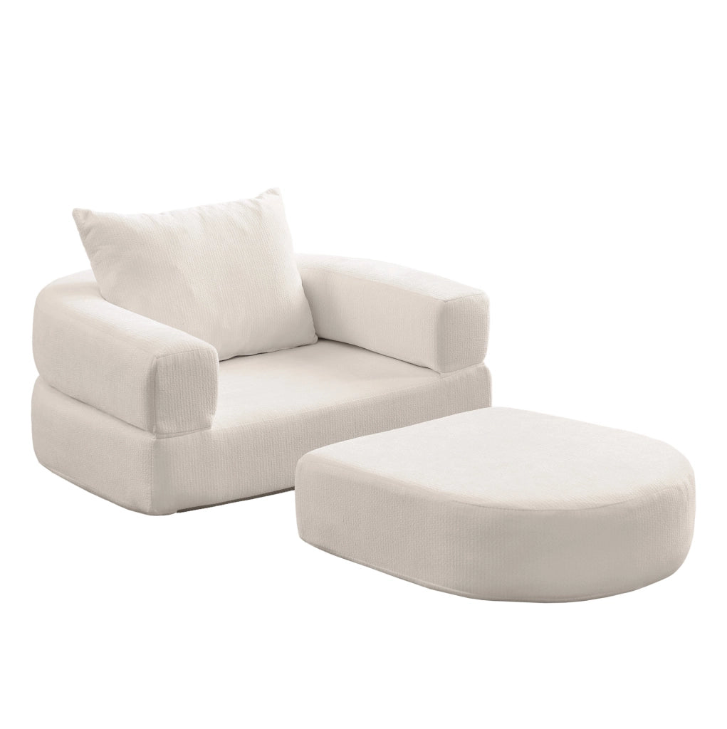 Divano modulare compatto in tessuto ciniglia beige