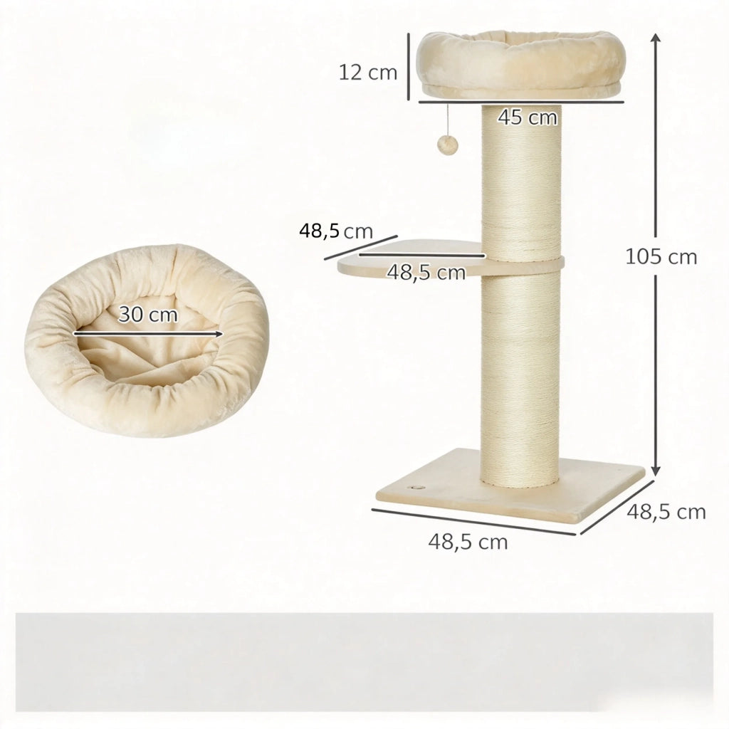 Tiragraffi per gatti con sisal naturale, 2 piattaforme, cesto panoramico, giochi e palla di peluche pendente (solo albero per gatti)