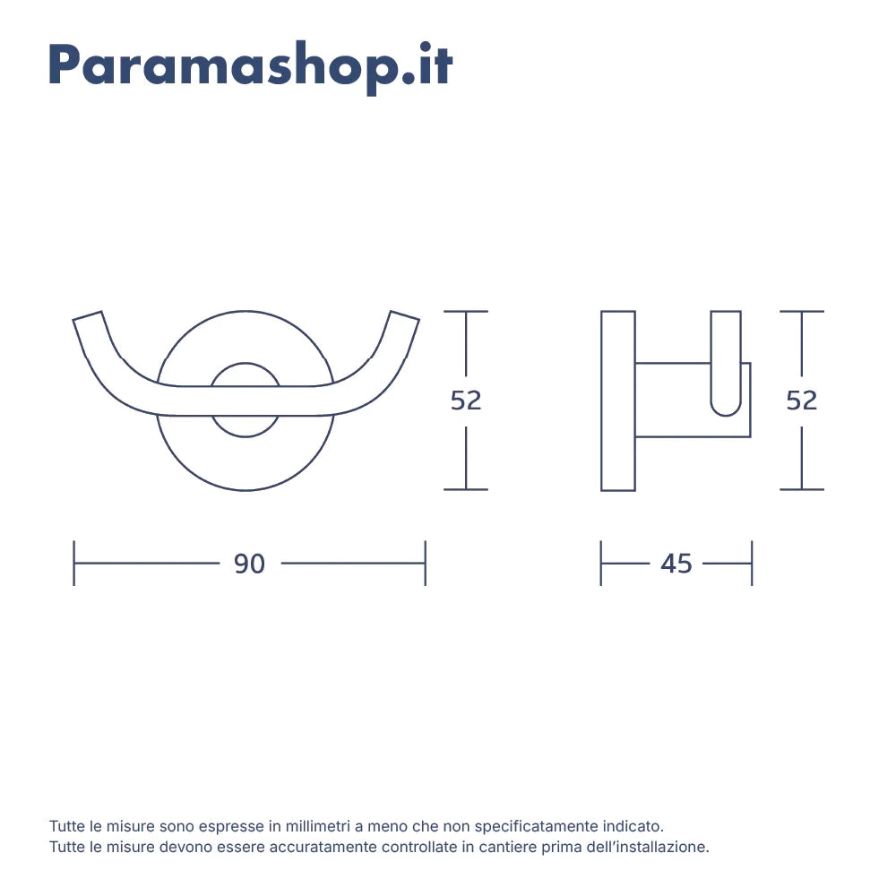 Set da bagno cromato 2 accessori: porta asciugamani 52cm e doppio appendino | Hook