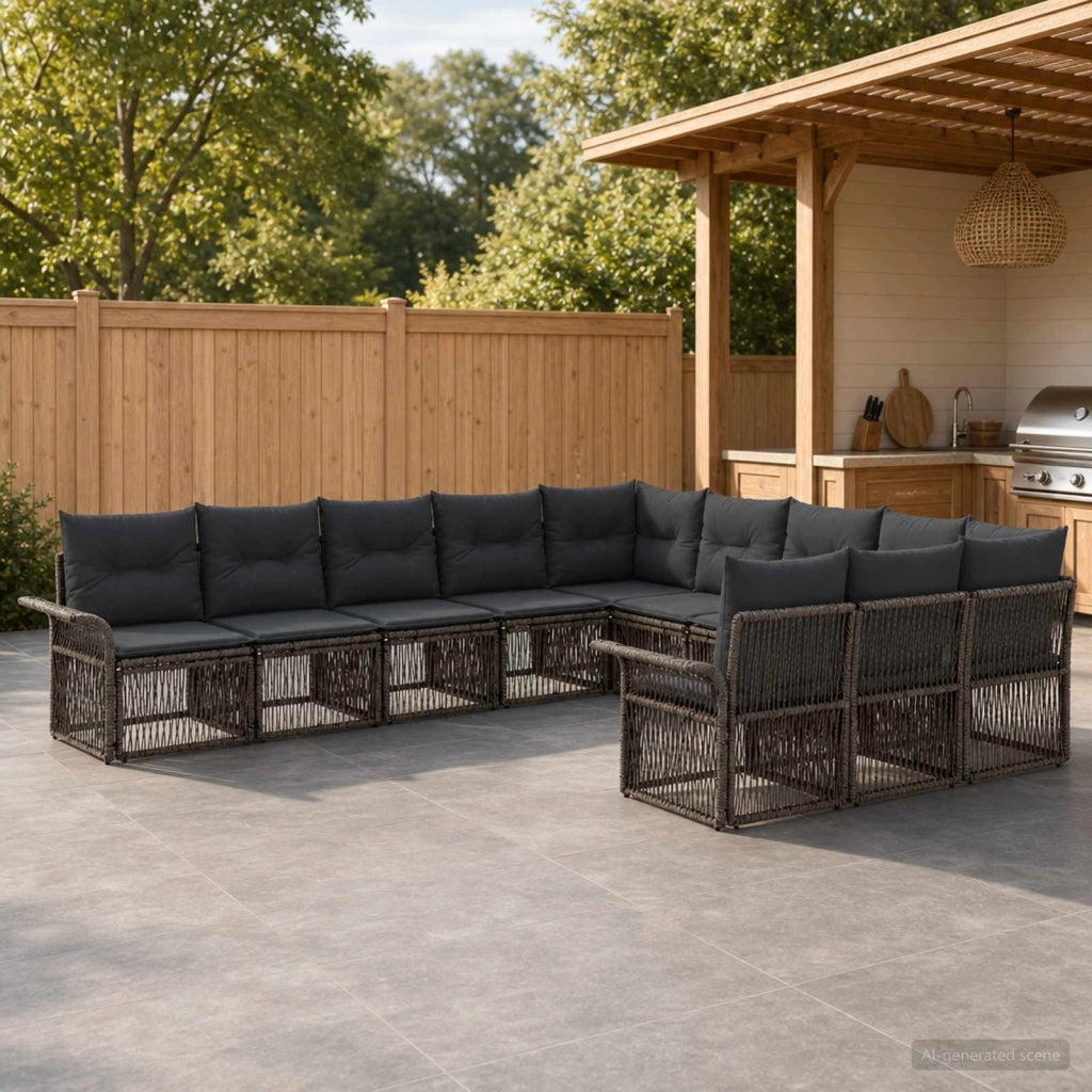 Set Divano da Giardino 11 pz Grigio polyrattan 3434969