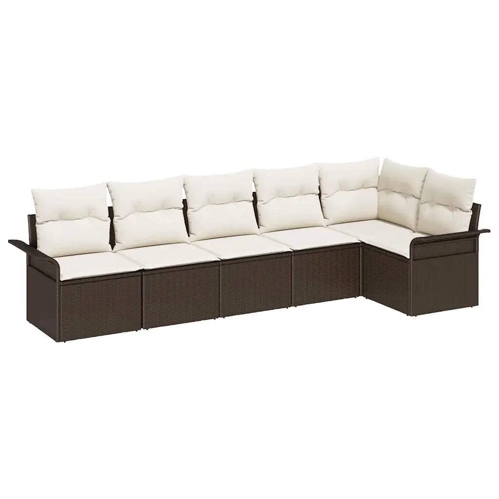 Set Divano da Giardino con cuscino 6 pcs Marrone Poly Rattan