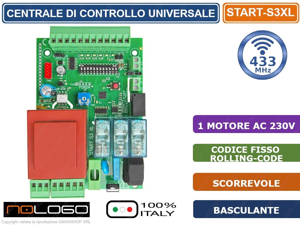 CENTRALINA CENTRALE DI COMANDO UNIVERSALE 1 MOTORE 230VAC PER CANCELLO SCORREVOLE BASCULANTE - START-S3XL