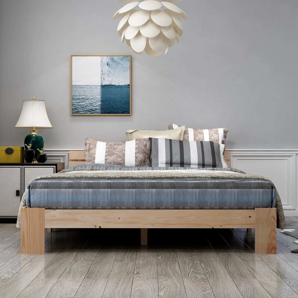 Letto matrimoniale 140 × 200 cm con testiera e rete a doghe in legno naturale portata massima 150 kg