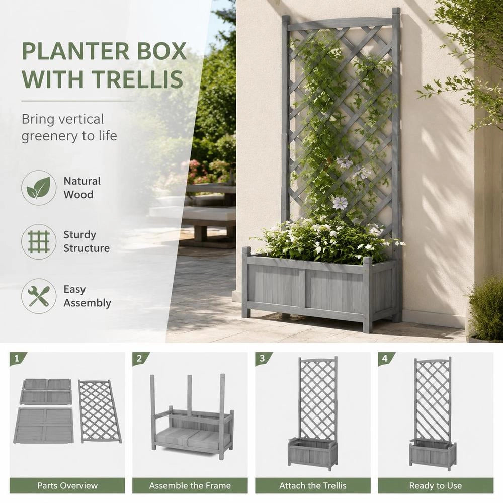 Plant Pot With Trellis Gray Solid Fir Wood