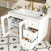 Mobile bagno sospeso bianco con lavabo in ceramica e 2 cassetti