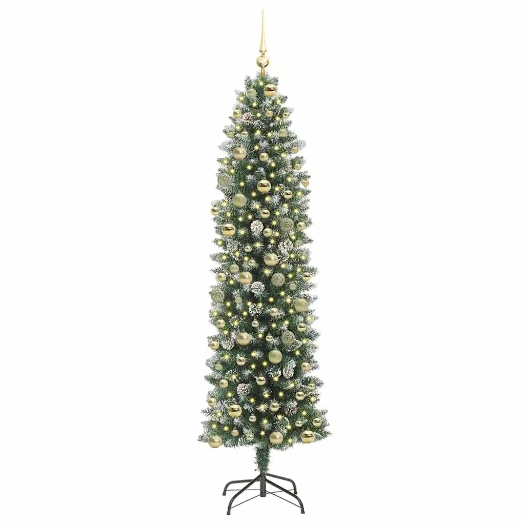 Albero di Natale Artificiale Sottile Verde e Bianco 210 cm 3395309