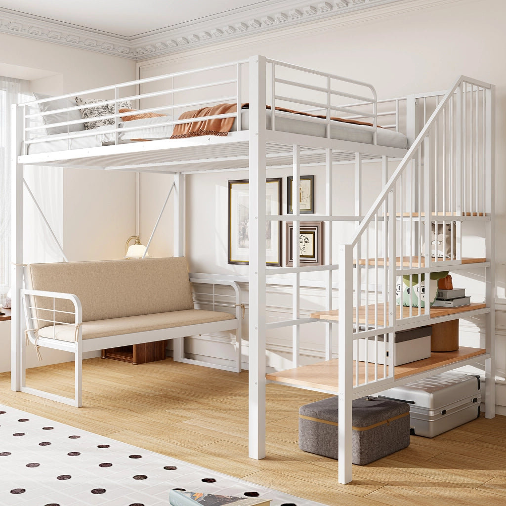 Letto a castello 140 × 200 cm 2 posti; scala contenitore e divano removibile; senza materasso; bianco
