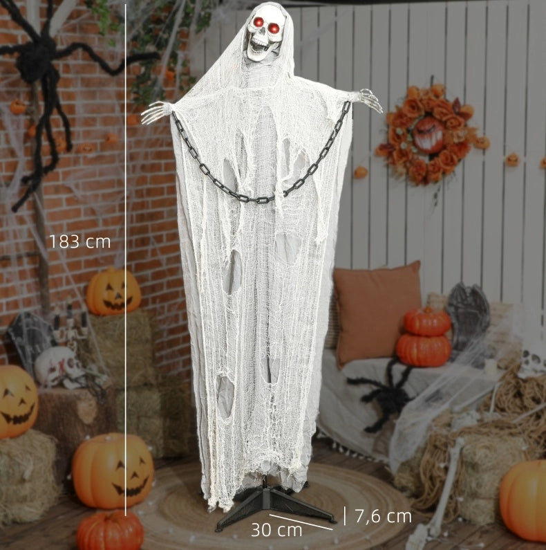 DECORAZIONE HALLOWEEN Scheletro Mietitore 70x16x183 cm Grigio con LED
