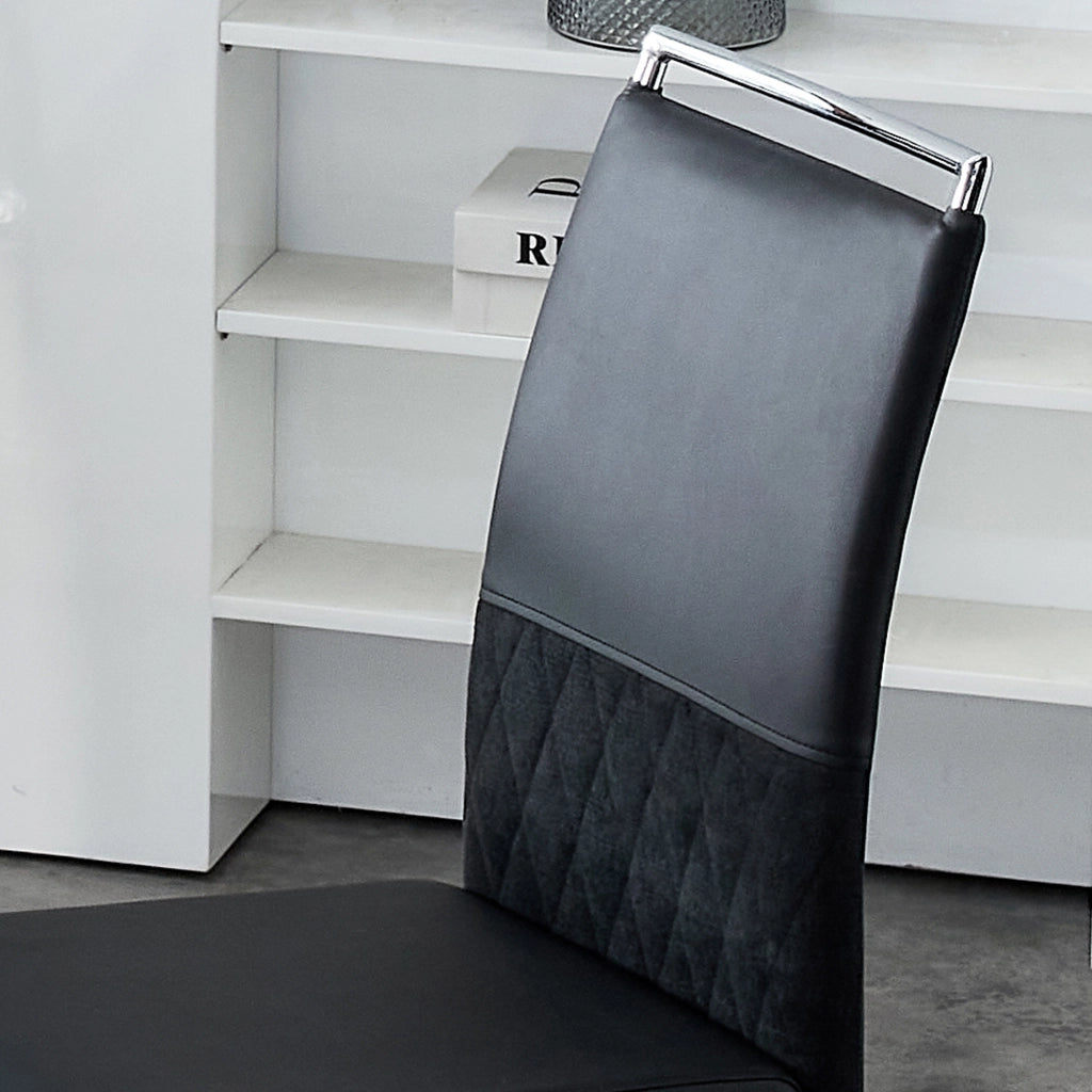 Sedie da pranzo set di 4 ergonomiche con schienale in similpelle PU e lino nere imbottite con gambe in metallo