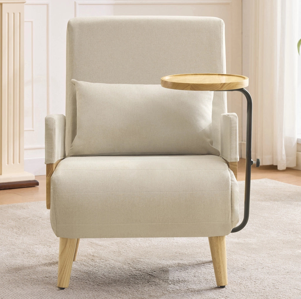 Poltrona letto pieghevole 3 in 1 con schienale regolabile e vassoio; beige