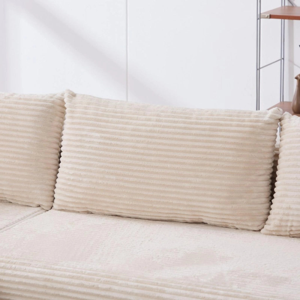 Divano compatto, divano modulare, tessuto chenille, schiuma ad alta elasticità 30D, base antiscivolo, 4 posti, bianco avorio