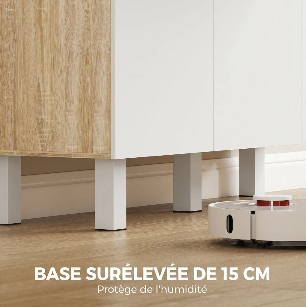 MOBILE CUCINA con 4 Armadietti e Cassetto 120x40x175 cm Bianco e Naturale