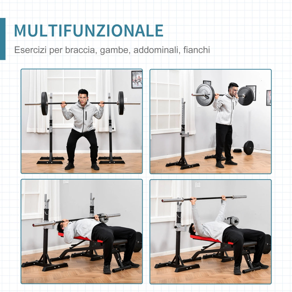 Set 2 Rack Porta Bilanciere in Acciaio Nero Supporto Regolabile Robusto per Casa 55x57x105-170cm 150kg