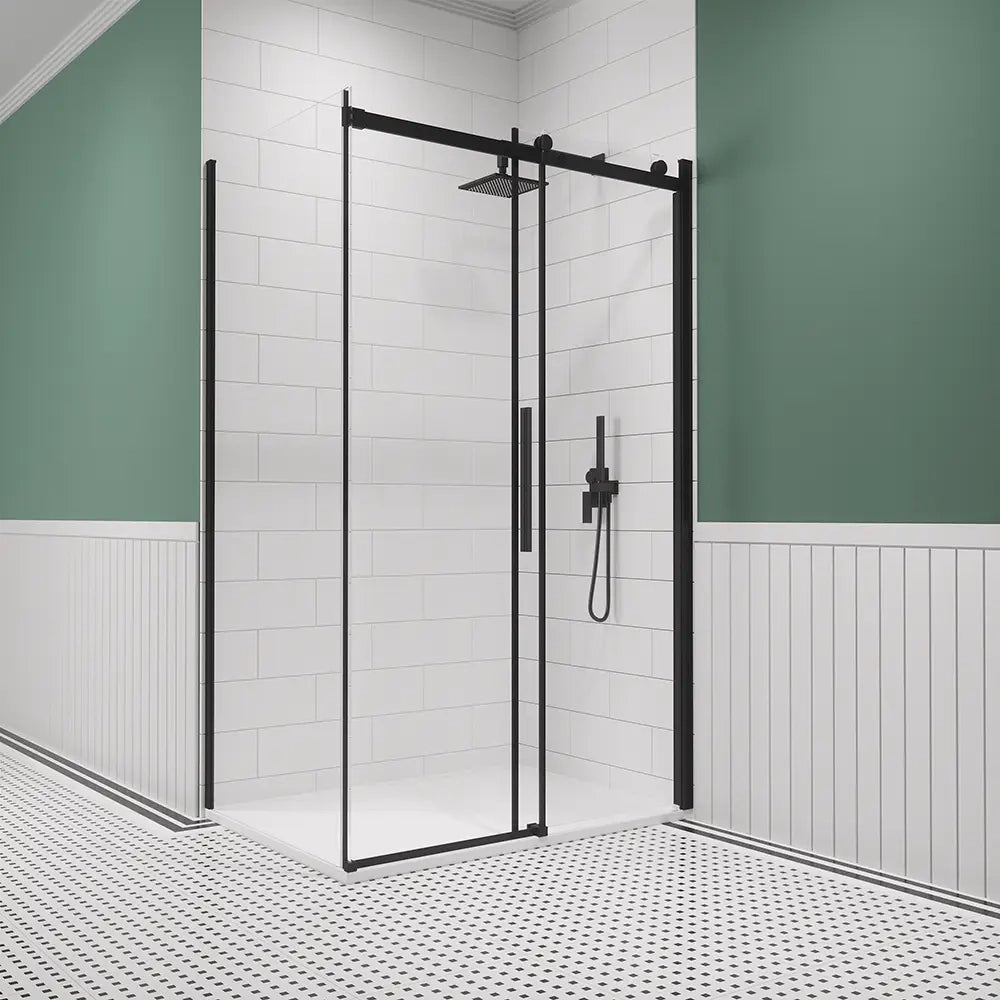 Box doccia 100x110 cm scorrevole vetro 8mm trasparente profili nero opaco h195cm | Creta