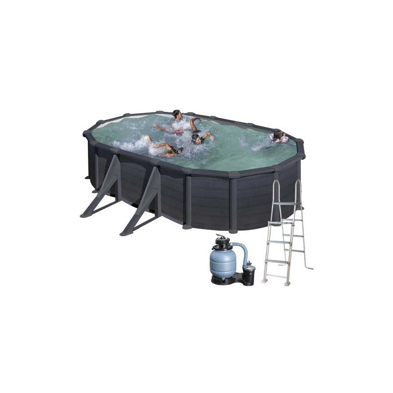 Piscina fuori terra ovale, pareti in acciaio galvanizzato, filtro a sabbia e scala, 500x300x132 cm - GRE