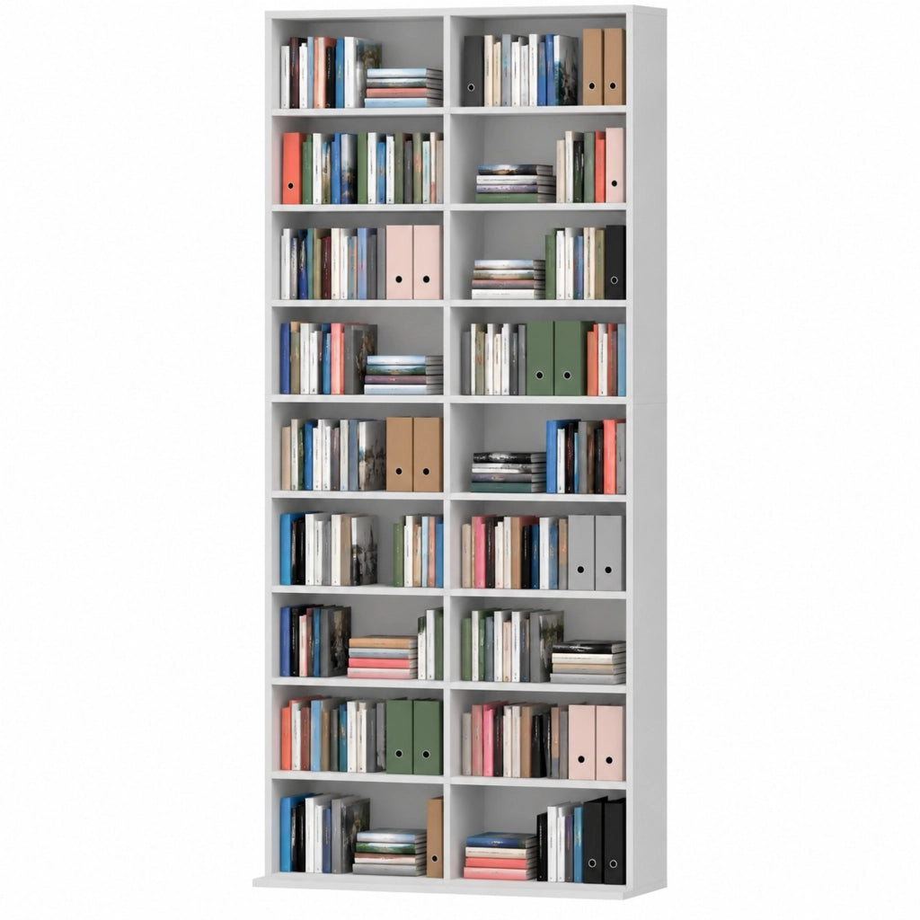 Scaffale multimediale 78.5x24x175 cm con ripiani regolabili in legno bianco