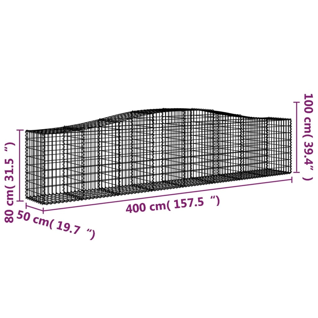 Set di 9 gabbioni ad arco per recinzione gabbia o muro di contenimento 400 x 50 x 80/100 cm ferro zincato argento 02_0041324