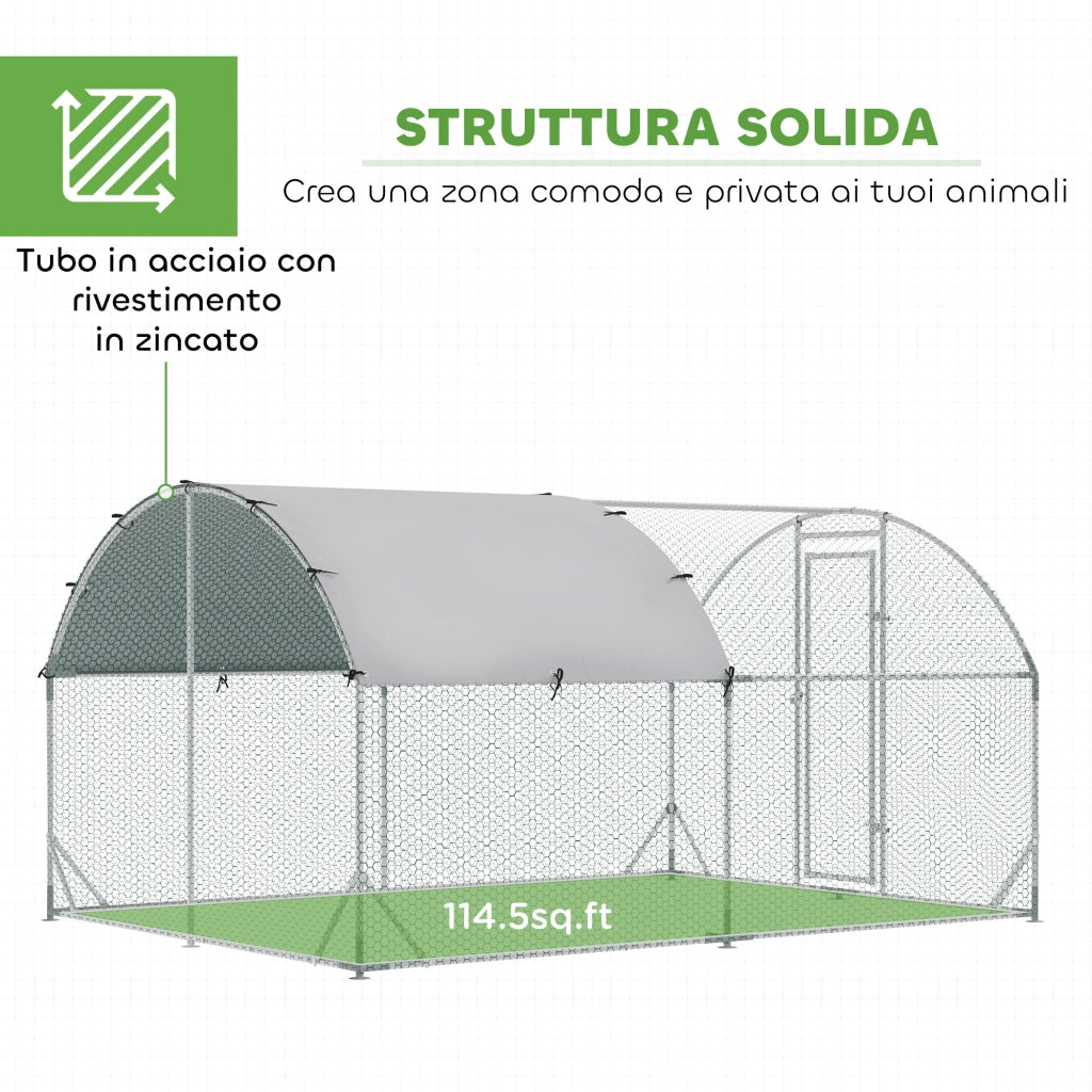 Recinto per Animali da Giardino ¨C Xylo ¨C Metallo Galvanizzato con Tetto Anti UV 280x380x197 cm Argento