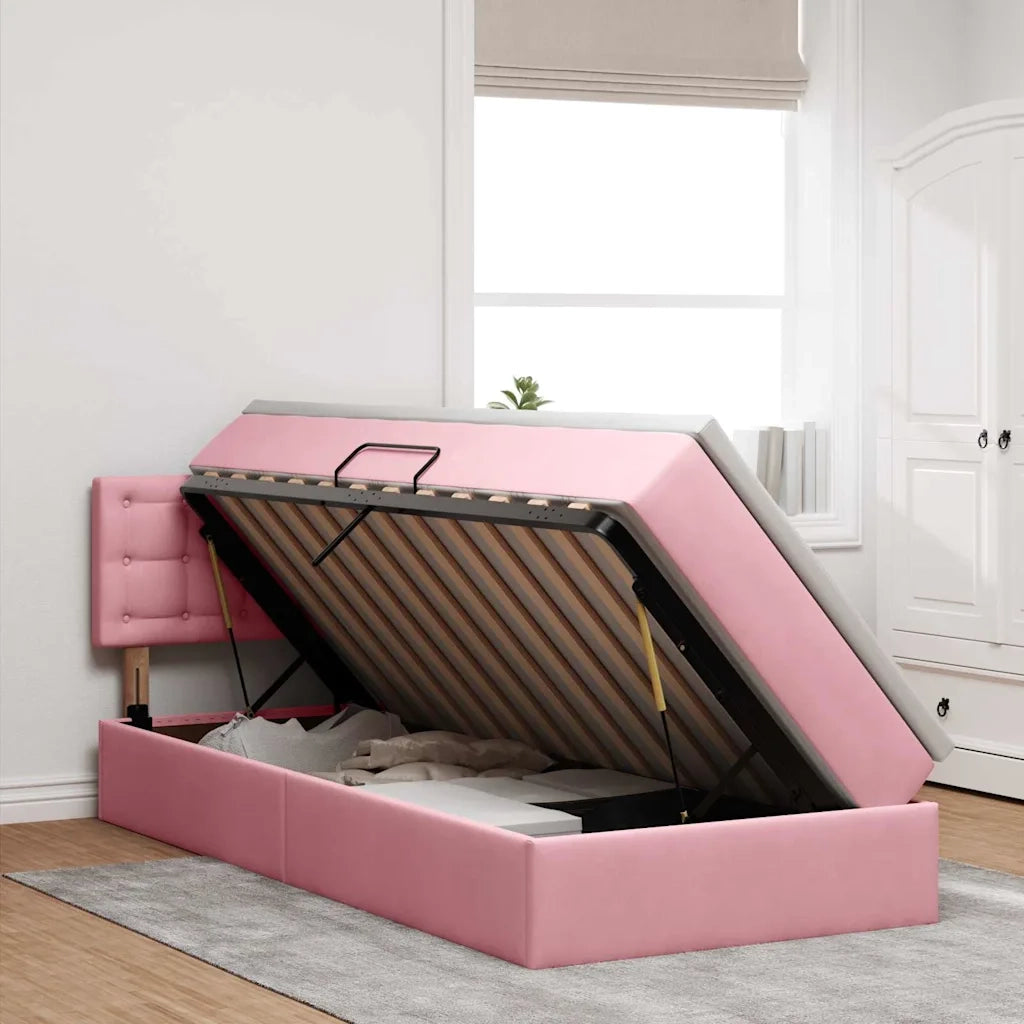 Letto con contenitore e LED con led Rosa 90 x 200 cm Velluto 3371492