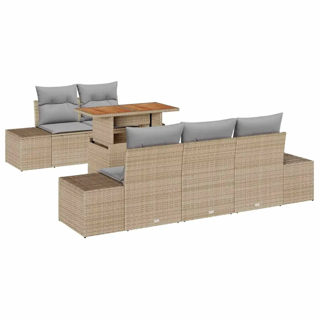 Set Divano da Giardino 6 pcs Beige Poly Rattan
