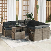 Set Divano da Giardino con cuscino 9 pcs Grigio polyrattan