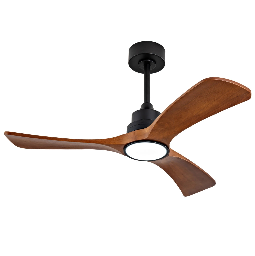 Ventilatore da soffitto 42" con 3 pale in legno massello, illuminazione LED dimmerabile, motore DC reversibile 6 velocità e telecomando