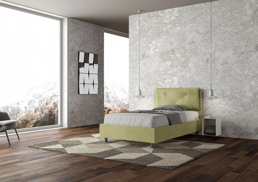 BS COM Letto una piazza e mezza senza rete imbottito 120x210 microfibra tè verde