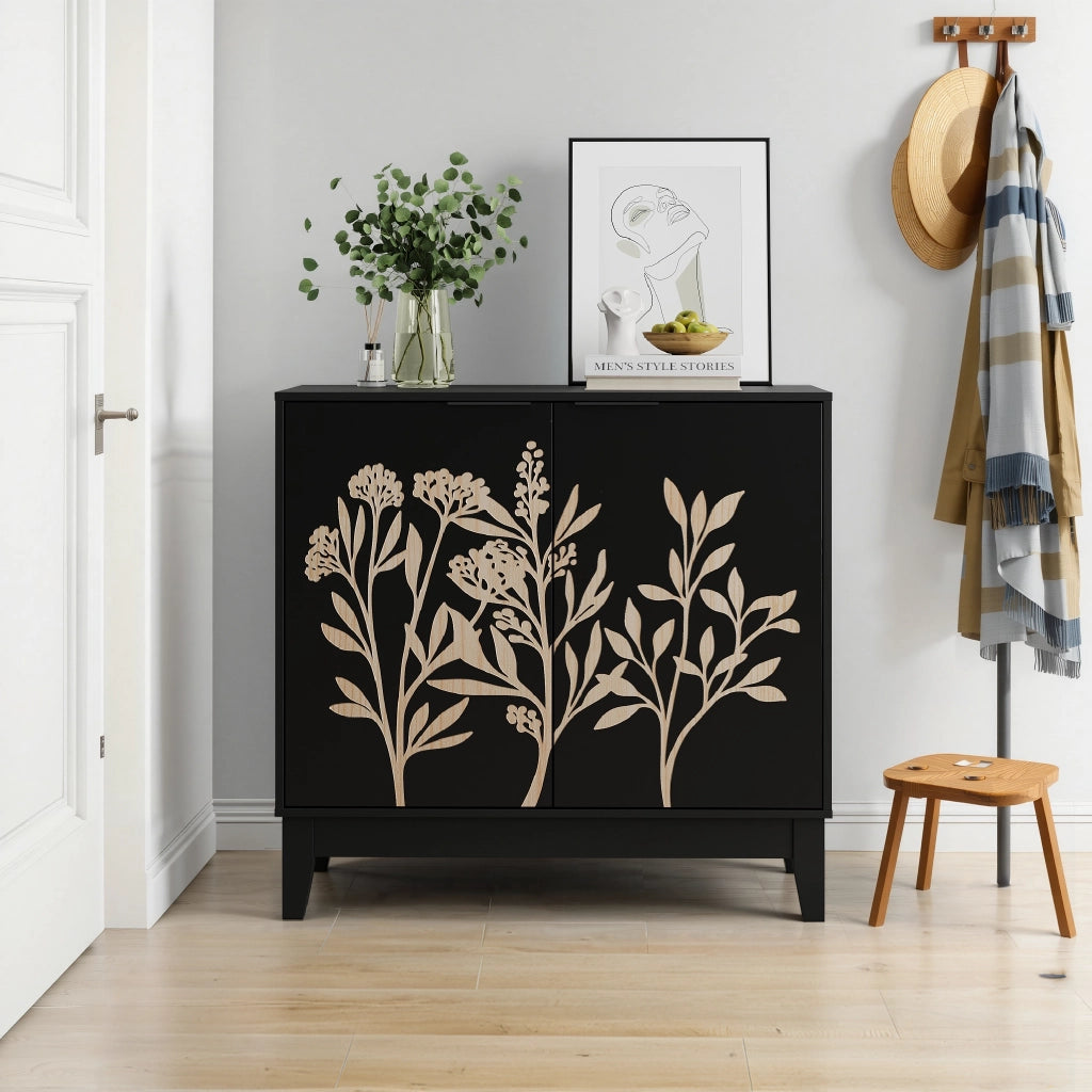 Buffet vintage 80 cm - Zephmum - con intagli, 2 ante e ripiani regolabili
