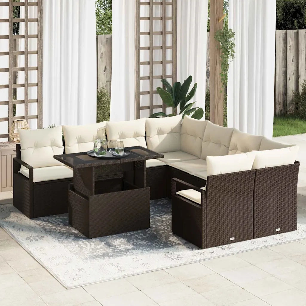 Set Divano da Giardino 9 pcs Marrone e Crema polyrattan