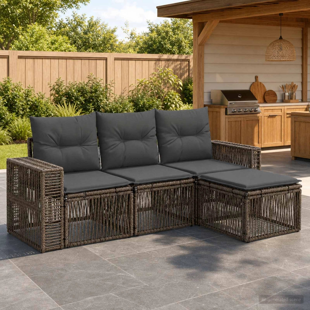 Set Divano da Giardino 4 pz Grigio e Grigio Scuro polyrattan 3435104
