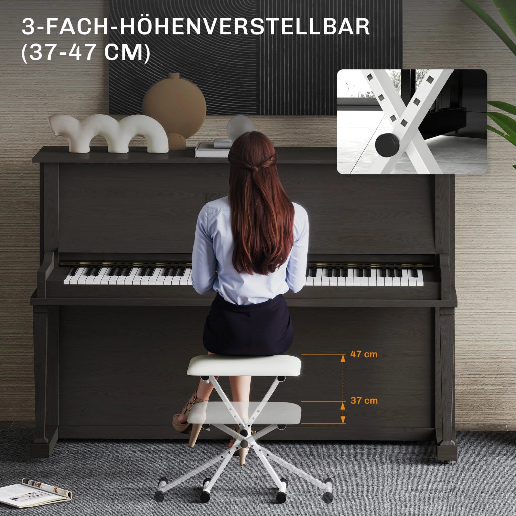 Sgabello da Pianoforte Regolabile Pieghevole ¨C Minimal ¨C 39x29x37-47 cm Bianco