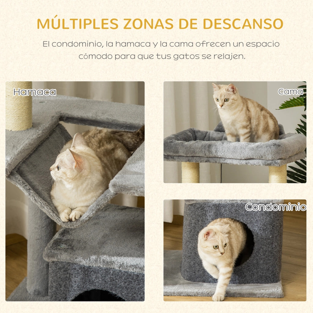 Albero per Gatti a 3 Livelli con Piattaforma, Nido e Palline ¨C Minimal ¨C Grigio 48x48x90 cm
