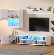 Set mobile TV con LED; 175x39x34 cm; bianco; in pannello truciolare