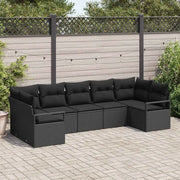 Set Divano da Giardino con cuscino 7 pcs Nero polyrattan