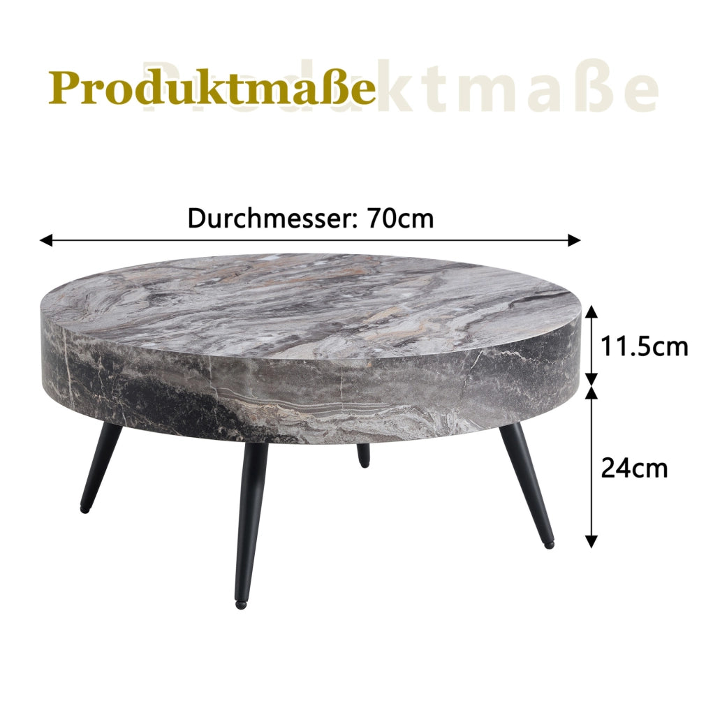 Tavolino da salotto rotondo Ø 70 cm effetto marmo grigio con gambe in metallo nere HOMVRA