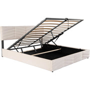 Letto imbottito in velluto beige con contenitore e testiera regolabile